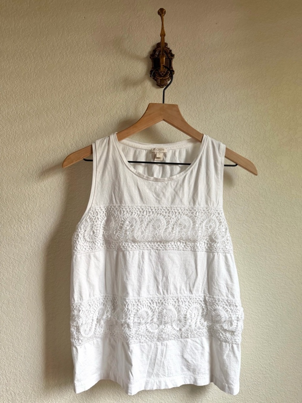J. Crew White Embroidered Sleeveless Tank Top